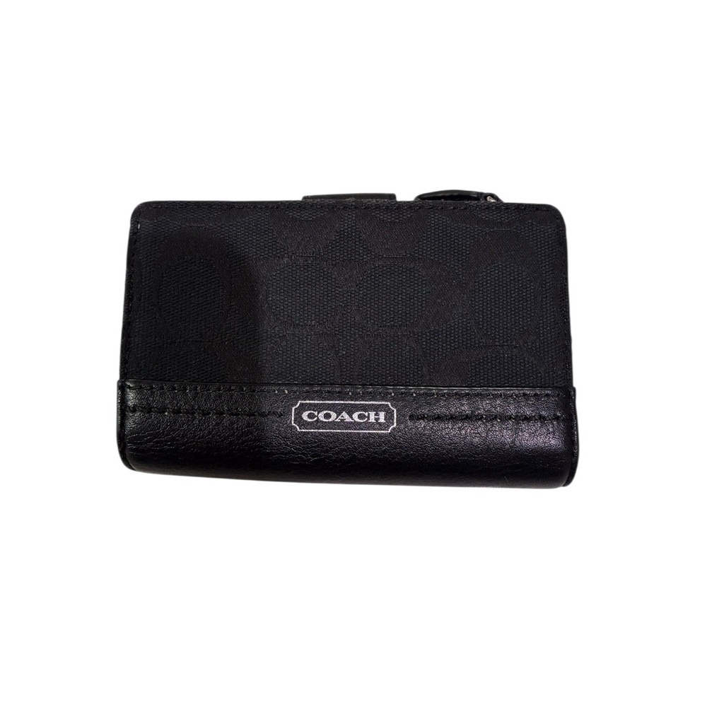 Coach Black Signature Logo Canvas and Leather Wallet